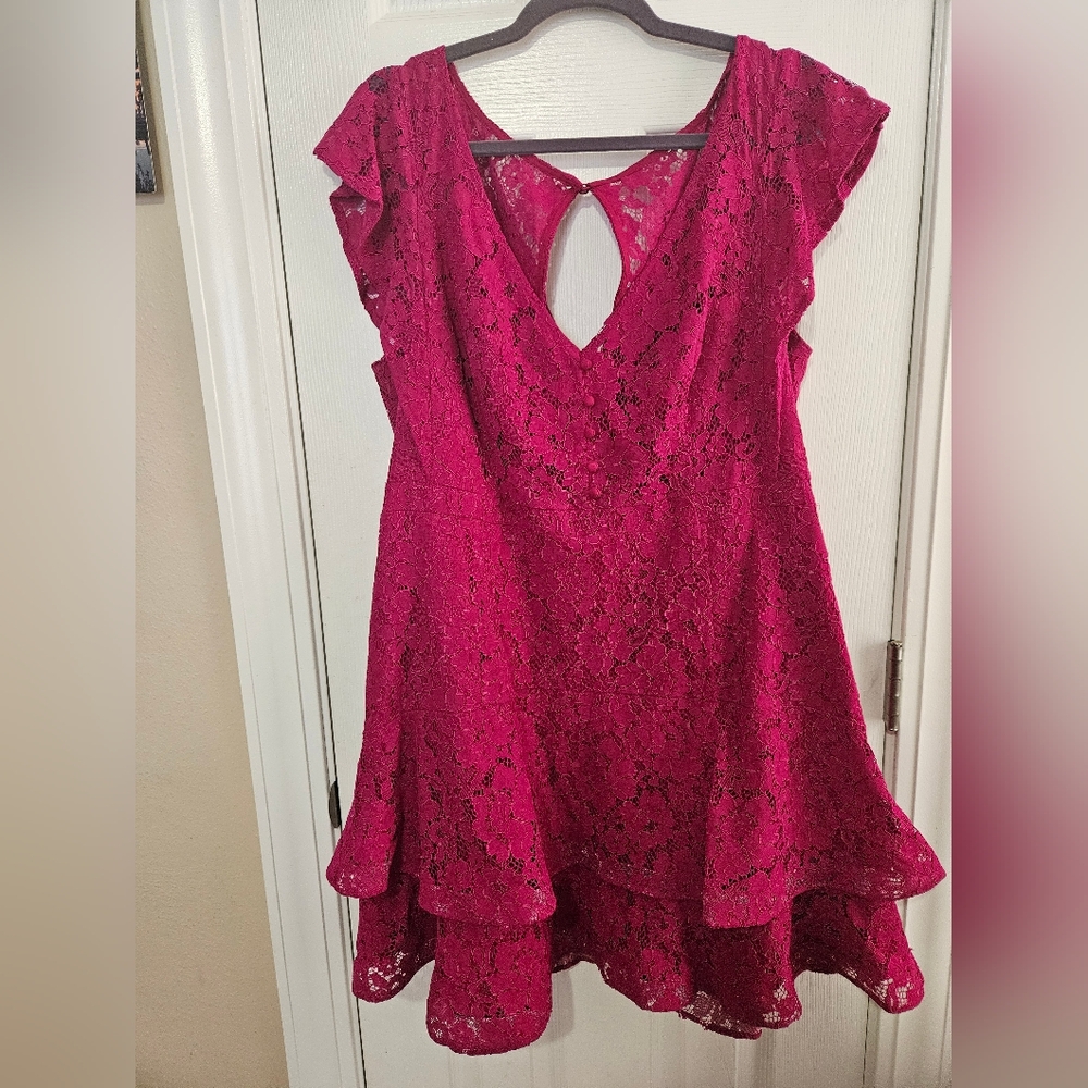 City Chic Fuchsia Lace Dress